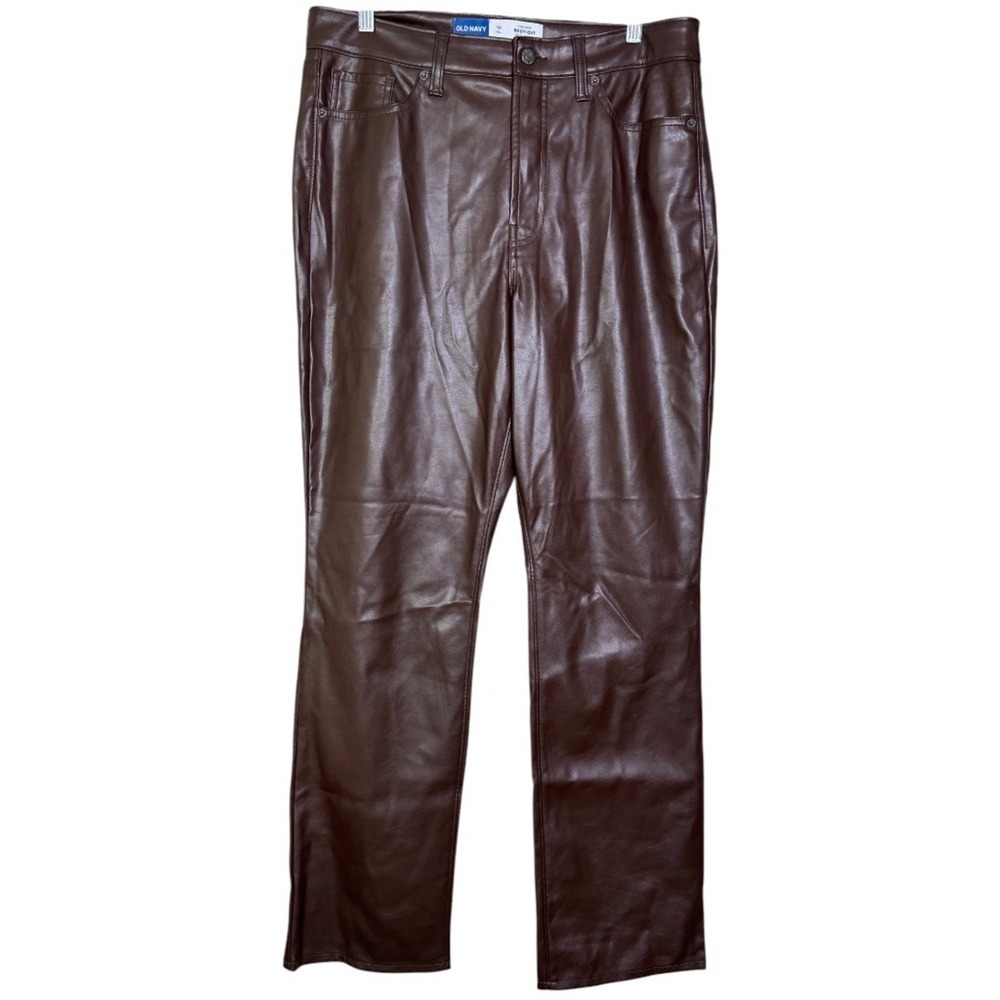 Old Navy Brown High Rise Boot-Cut Faux Leather Pants Sz 12 Tall Mob Wife Fall